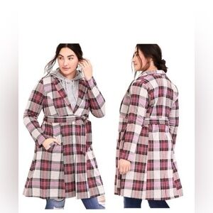 Torrid Plaid Longline Blazer Coat Pink Academia Belted Officewear Jacket